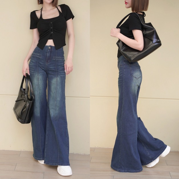 ➤時髦超長腿顯瘦牛仔大喇叭長褲S-L