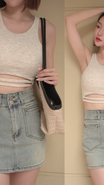 ➤很顯瘦雙釦口袋造型牛仔短裙內有安全褲S-XL