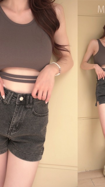 ➤歐美開岔素面牛仔短褲S-XL