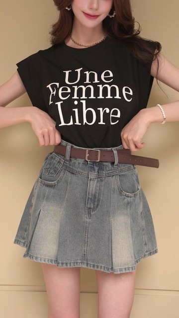 ➤時髦刷色附皮帶牛仔百摺褲裙 S-XL (2色)