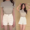 ➤版型偏小素面高腰牛仔短褲S-XL