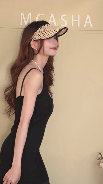 度假風時尚網格草編遮陽帽