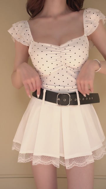 ➤下擺蕾絲百褶裙內有安全褲S-XL (3色)