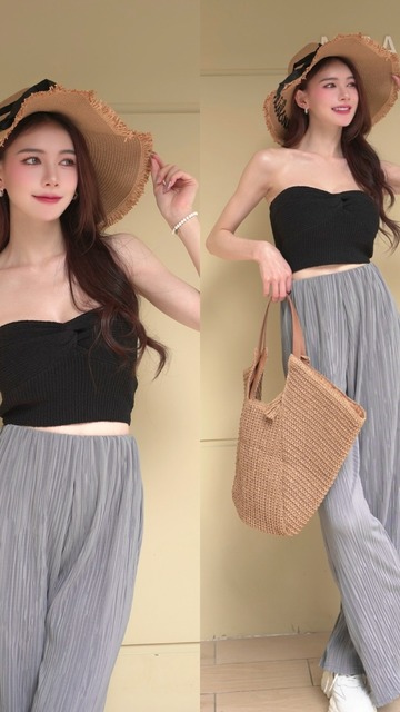 ➤度假風平口針織扭結抹胸 (4色)