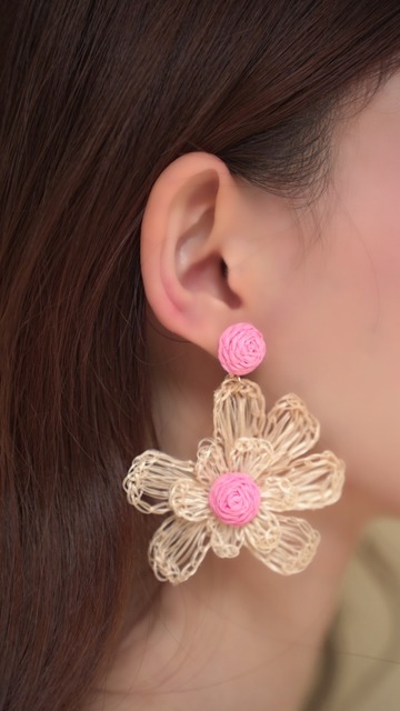 ➤粉色花朵超出片造型耳環