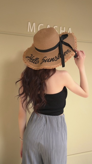 ➤超出片英字時髦收藏款度假風草帽