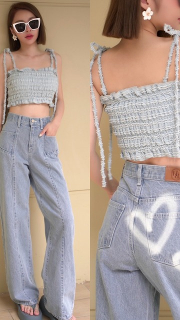 ➤韓製後口袋愛心寬褲S-L (2色)