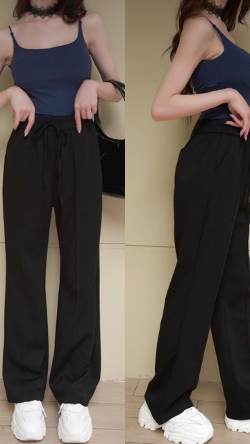 ➤舒服能鬆緊抽繩百搭寬褲 (2色)