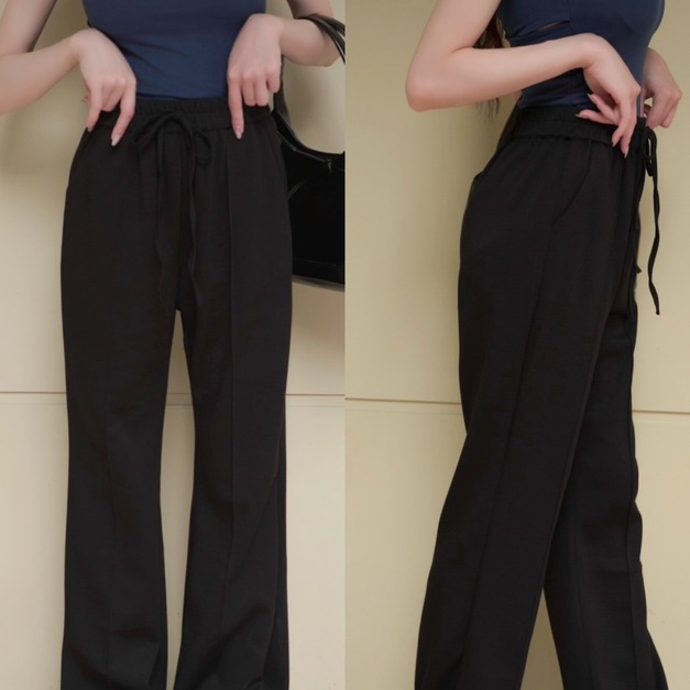 ➤舒服能鬆緊抽繩百搭寬褲 (2色)