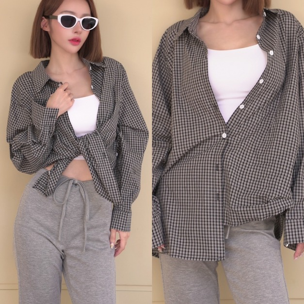 ➤拼色防曬不悶熱小格襯衫外套(2色)