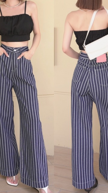 ➤時髦拼色質紋寬褲S~L