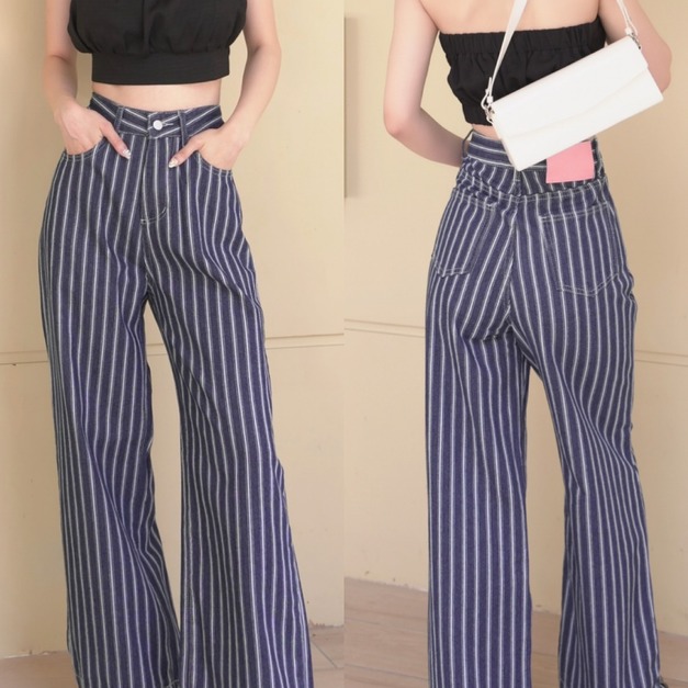 ➤時髦拼色質紋寬褲S~L