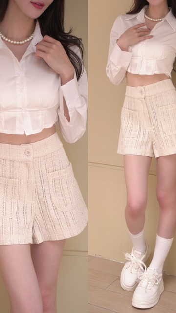 ➤小香設計鬆緊短褲 (2色)