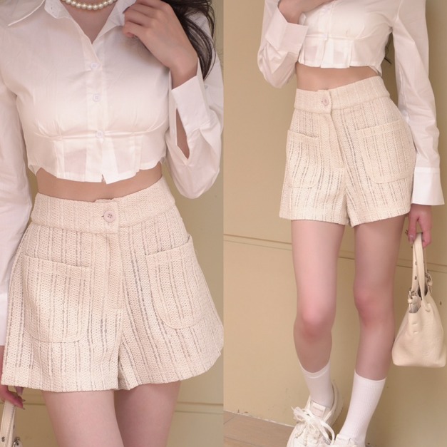 ➤小香設計鬆緊短褲 (2色)