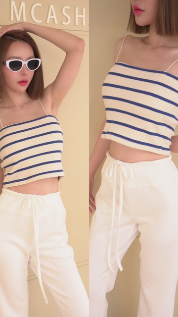 ➤韓國款華夫格彈力度假風細肩平口背心(2色)