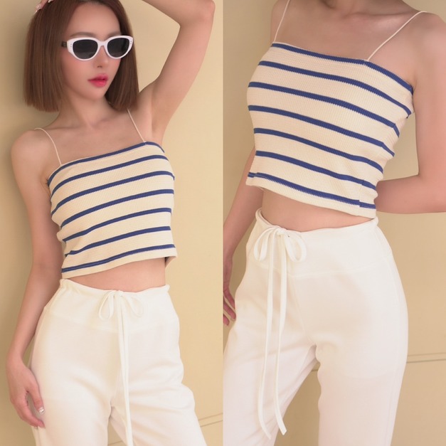 ➤韓國款華夫格彈力度假風細肩平口背心(2色)