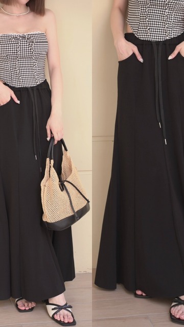 ➤舒服能抽繩魚尾開叉長裙(2色)