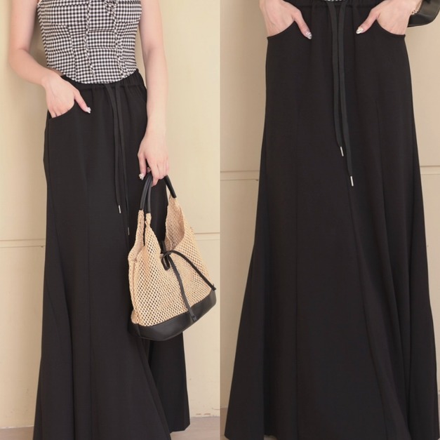 ➤舒服能抽繩魚尾開叉長裙(2色)