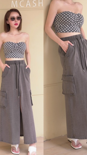 ➤水洗風鬆緊抽繩開岔牛仔長裙