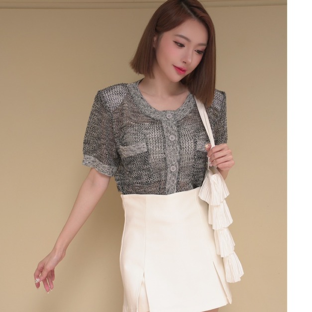 ➤韓國氣質網格短袖上衣可當小外套（3色）