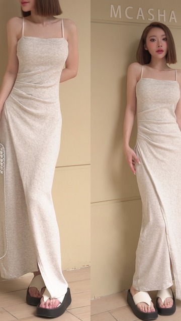 ➤就讓小腹消失細肩顯瘦抓皺氣質長洋(5色)