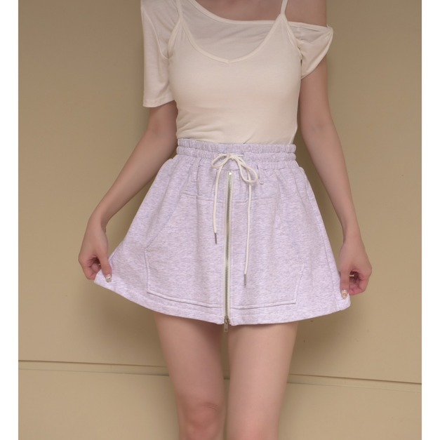 ➤鬆緊拉鍊抽繩褲裙（3色）