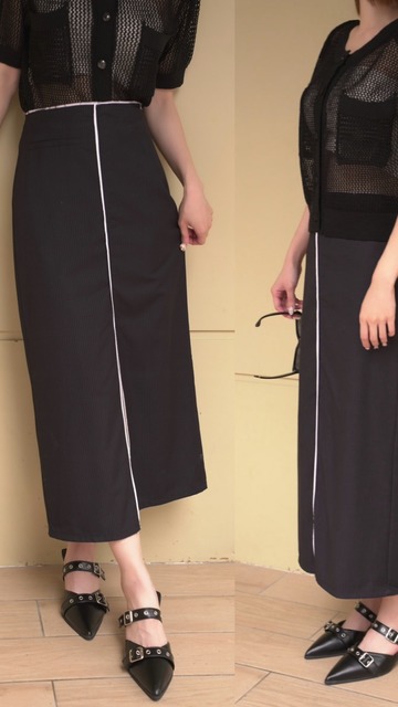 ➤韓國時髦直紋長裙