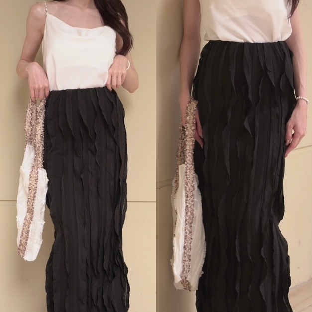 ➤時髦立體波浪涼爽彈力長裙