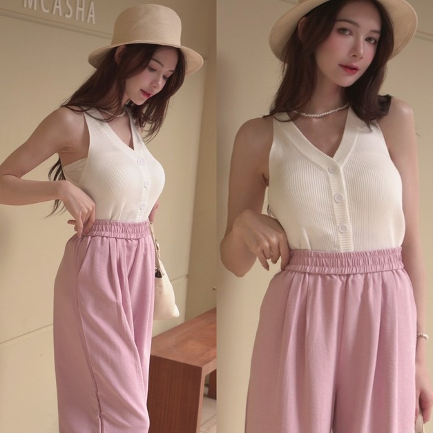 ➤排釦削肩針織背心(5色)