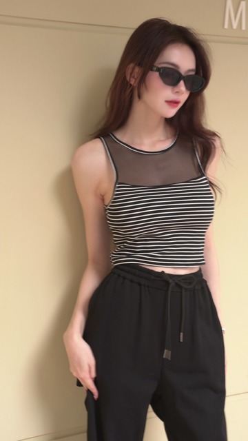 ➤拼接網紗無袖胸墊背心(5色)