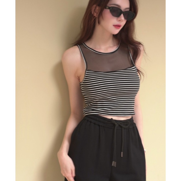 ➤拼接網紗無袖胸墊背心(5色)