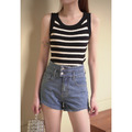 ➤雙釦牛仔高腰短褲S~XL_1