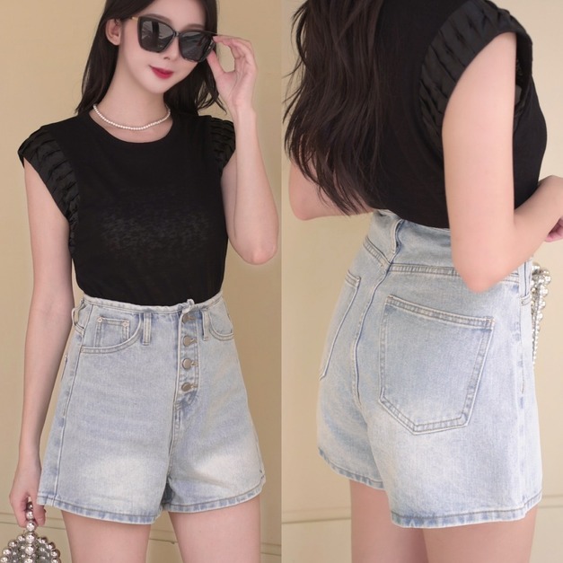 ➤氣質緞光拼接無袖上衣（2色）