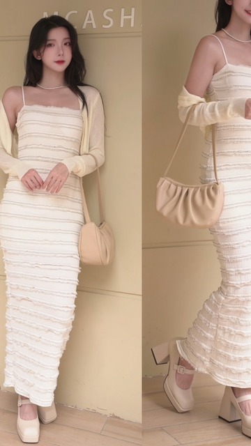 ➤氣質好身材彈力胸墊長洋（2色）