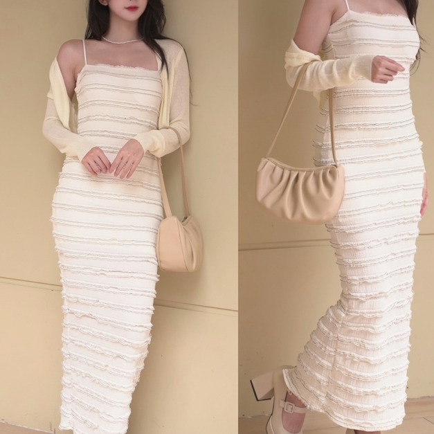 ➤氣質好身材彈力胸墊長洋（2色）