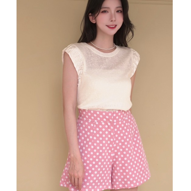 ➤波點鬆緊高腰短褲（2色）