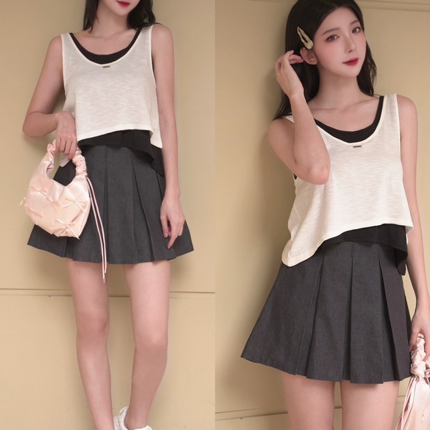 ➤韓國百褶鬆緊短裙（2色）