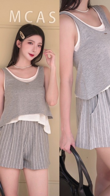 ➤舒服能直紋鬆緊短褲（3色）