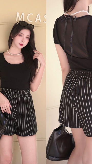 ➤魅力網紗拼接棉短T(2色)