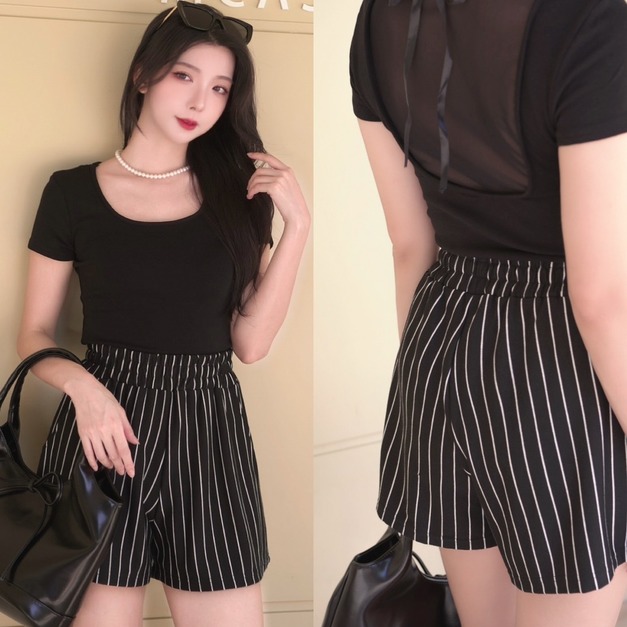 ➤魅力網紗拼接棉短T(2色)