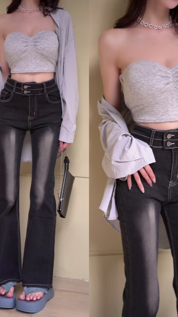 ➤個性刷色高腰喇叭褲S-XL