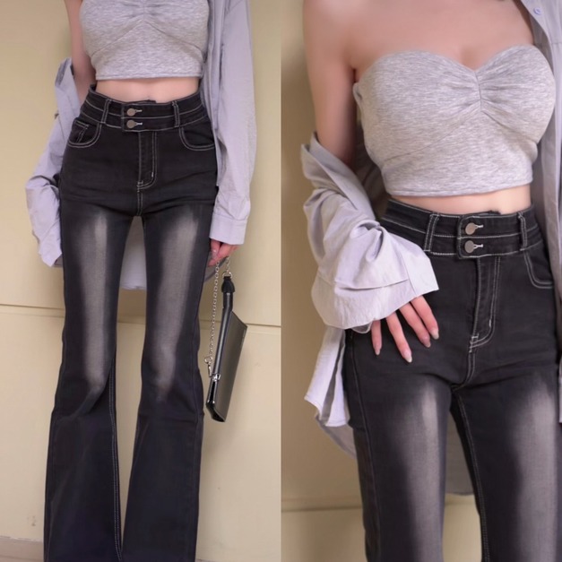 ➤個性刷色高腰喇叭褲S-XL