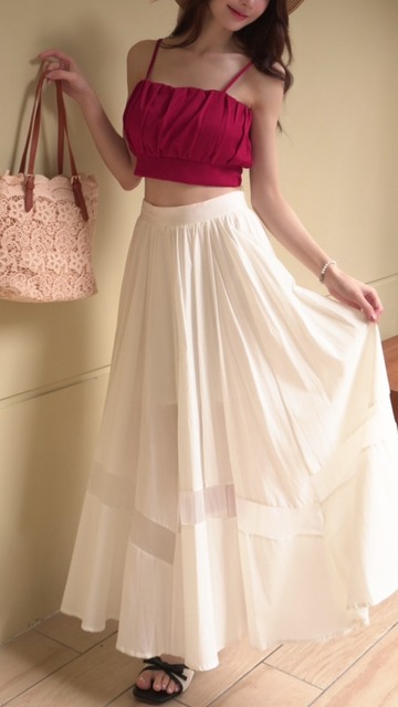 ➤氣質接紗鬆緊長裙（2色）