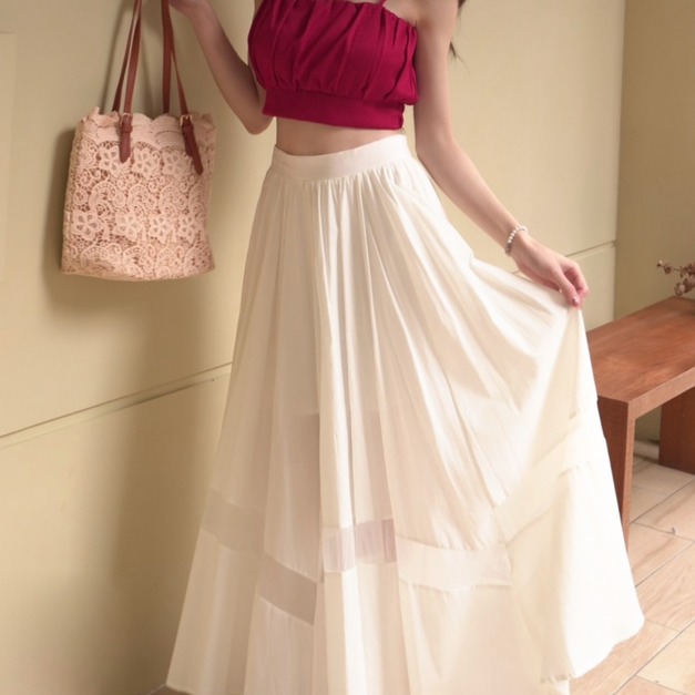 ➤氣質接紗鬆緊長裙（2色）