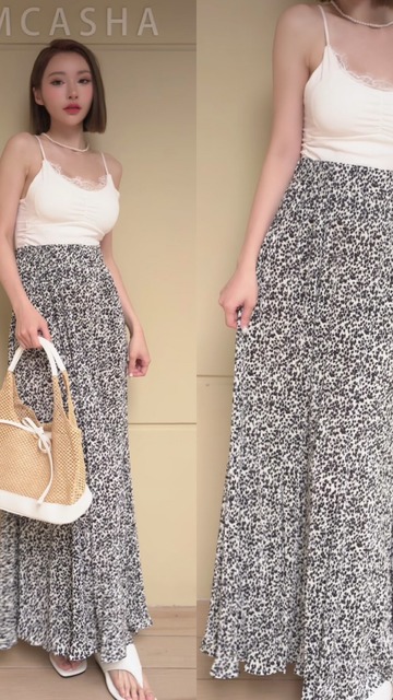 ➤2種穿法擺搭小花氣質鬆緊長裙(2色)