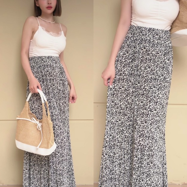 ➤2種穿法擺搭小花氣質鬆緊長裙(2色)