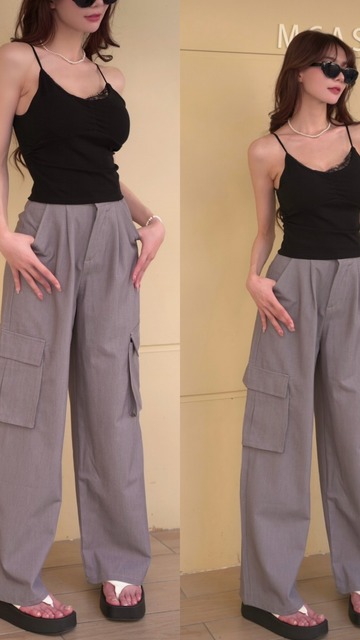 ➤工裝西裝布時髦抽繩寬褲(2色)