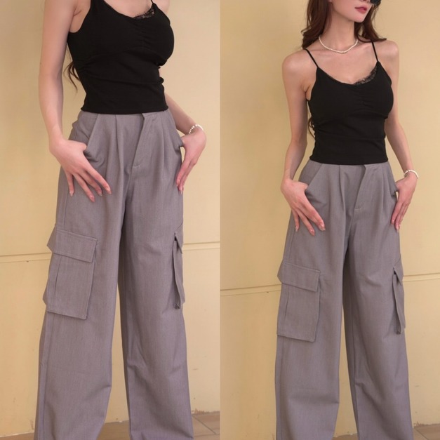 ➤工裝西裝布時髦抽繩寬褲(2色)
