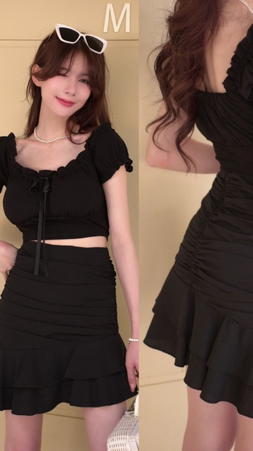 ➤棉麻魚尾高腰短裙內有安全褲S~M