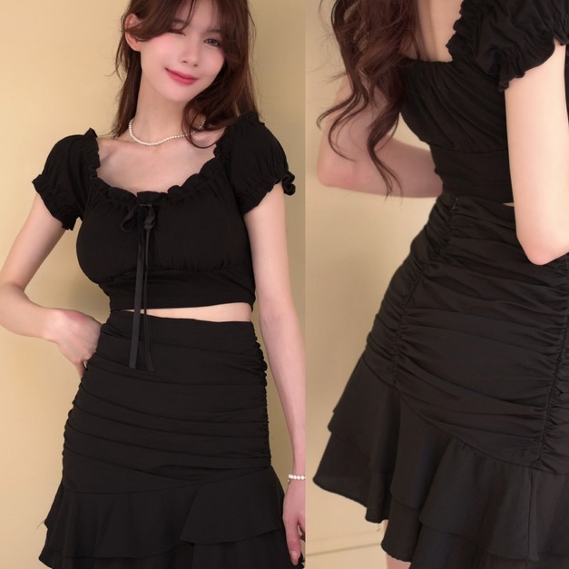 ➤棉麻魚尾高腰短裙內有安全褲S~M